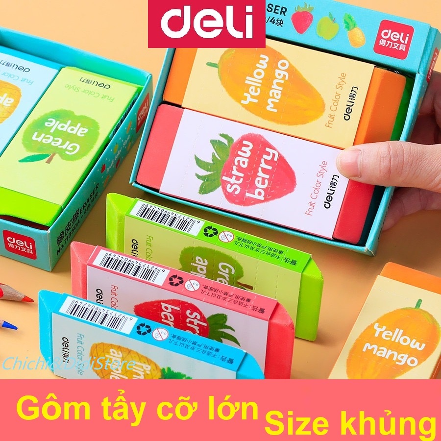 Gôm/ Tẩy hình hoa quả Deli - Size khủng tẩy sạch, mềm, ít vụn cho học sinh 71050