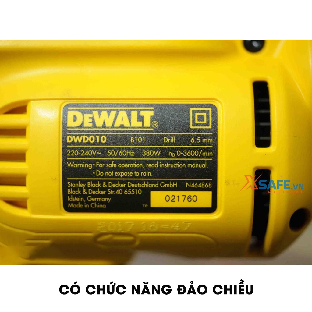 Máy Khoan Sắt DeWALT DWD010 công suất 380W, máy khoan cầm tay tốc độ không tải 3.600 vòng/ phút, có khả năng khoan sắt