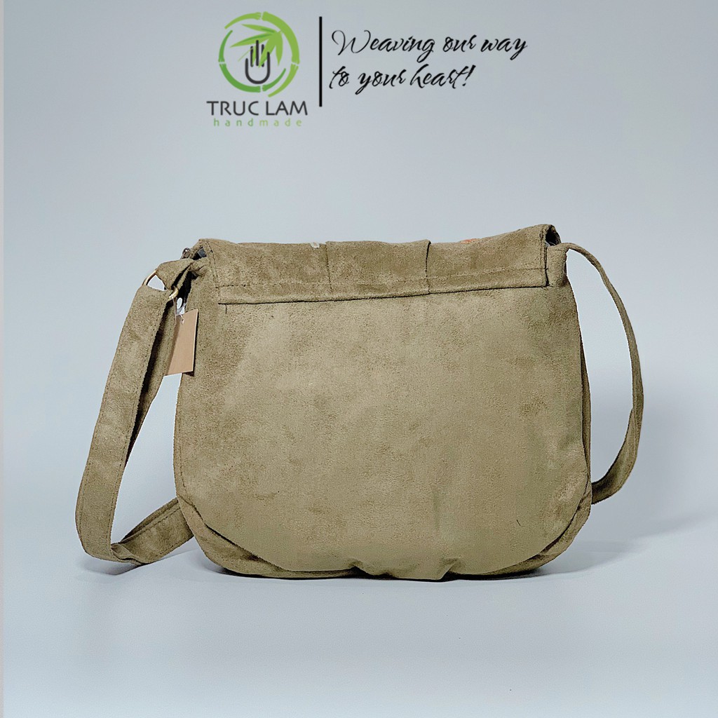 Túi Đeo Chéo Thời Trang Nữ Vải Da Lộn Thêu Tay Họa Tiết Cành Hoa (D) - Trúc Lâm Handmade