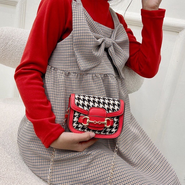 Túi đeo chéo trẻ em - Túi vải phối da cực xinh cho bé gái Dây xích khóa bấm tiện lợi phong cách Hàn Quốc TDXV