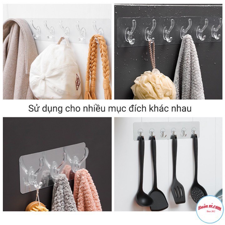 Thanh Treo Đồ Dán Tường 6 Móc Liền Mạch  Trong Suốt Siêu Dính -Siêu Chịu Lực