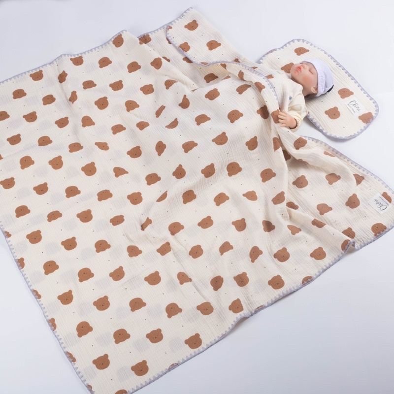 Chăn xô kèm gối muslin 4 lớp Chéri 110x110cm mềm thoáng [ babyboo]