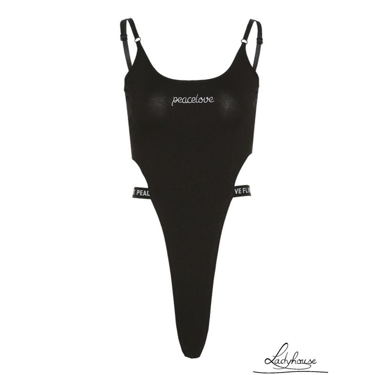 Bộ áo liền quần cổ chữ U không tay thêu chữ màu đen size S/M/L thời trang mùa hè