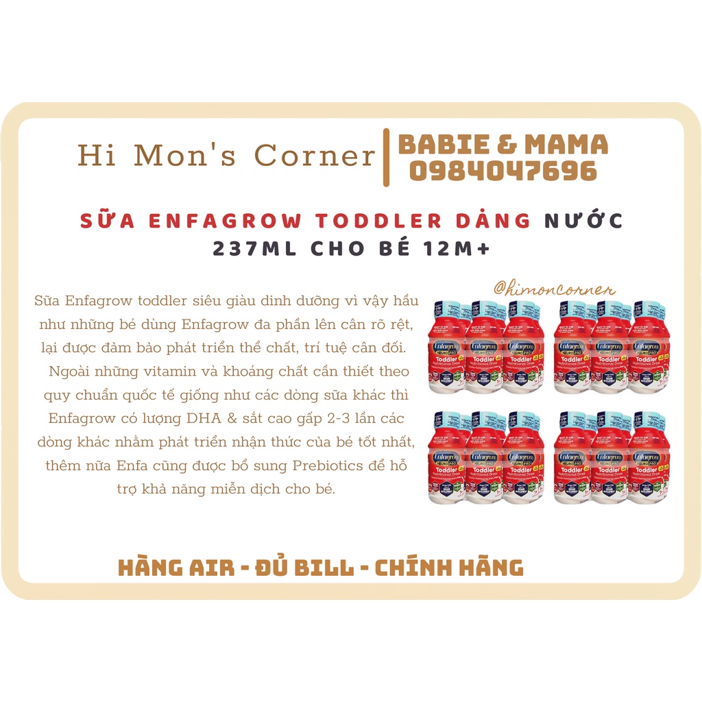 Sữa Enfagrow Toddler dạng nước lốc 6 hộp x 237ml [Hàng Air ]