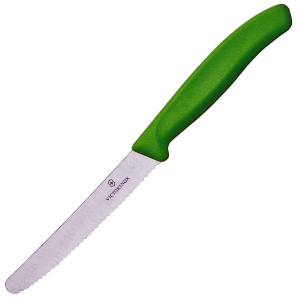 Dao bếp Victorinox Tomato and sausage knives màu xanh lá (wavy edge, 11cm) 6.7836.L114