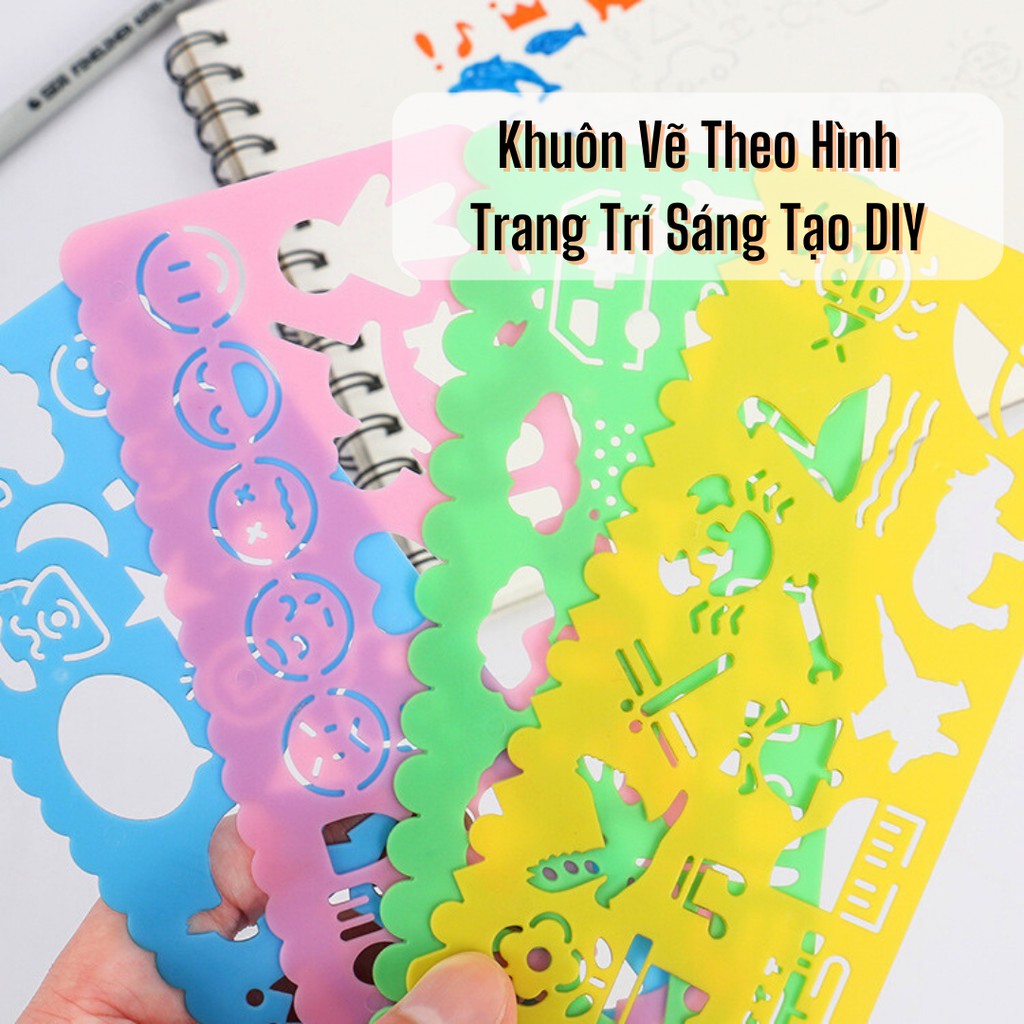 Thước vẽ theo khuôn hình bằng nhựa nhiều màu sắc sáng tạo trang trí DIY ST460