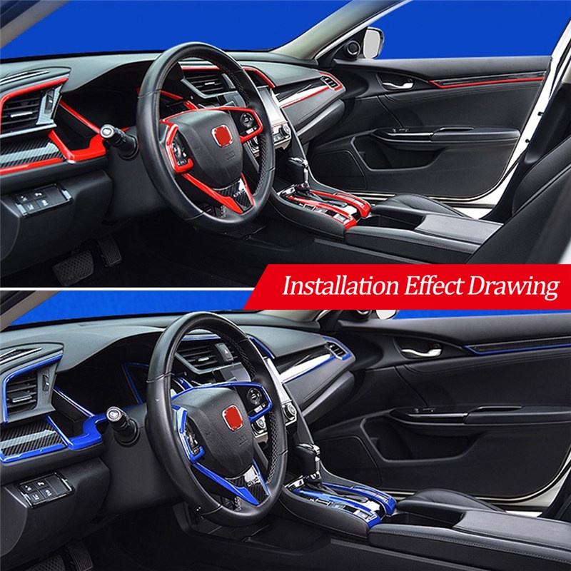 Set 9 miếng dán viền bảng điều khiển trung tâm xe hơi Honda Civic 10Th 2016-2019 bằng sợi carbon