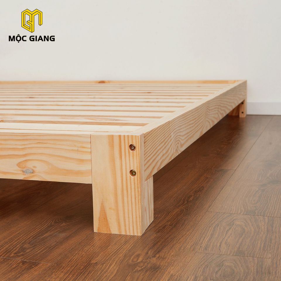 Giường Ngủ Pallet Thiết Kế Hiện Đại - Chân Giường Cao, Chắc Chắn - Chất Liệu Gỗ Thông Mỹ - Hàng Xuất Khẩu Hàn Quốc