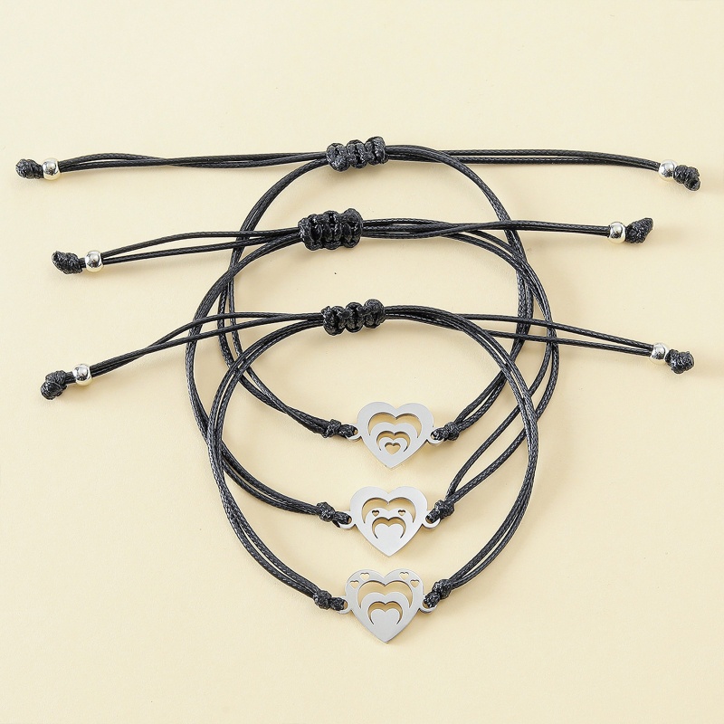 Set 3 Vòng Tay Bằng Thép Không Gỉ Hình Trái Tim Đôi Cá Tính Cho Mẹ Và Con Gái