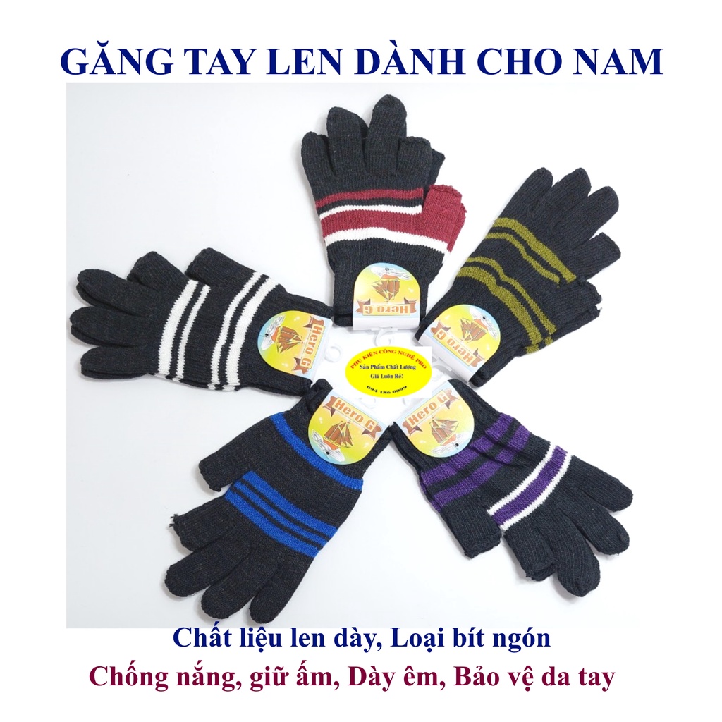 Găng tay len Bao tay len dày cho Nam Hở 2 ngón Sọc ngang Nhãn HERO G Giữ ấm Chống nắng Hút mồ hôi Bảo vệ da tay Sxtại VN