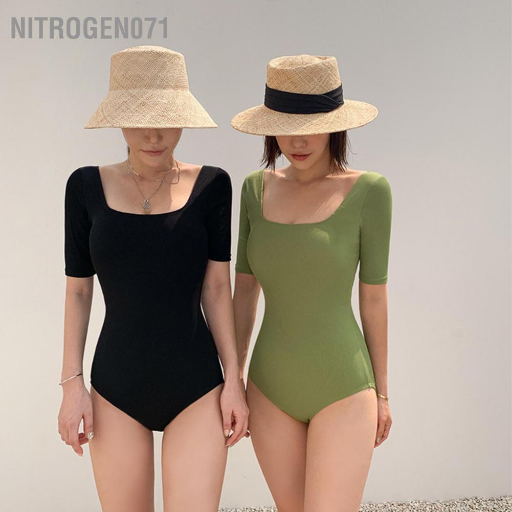 Nitrogen071 Short Sleeve One Piece Swimsuit Woman Backless Push Up Swimwear for Swimming Hot Spring Beach
