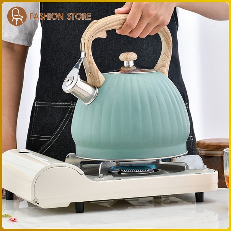 3.5L Green Whistling Tea Kettle Tea Pot Water Kettle Wood Pattern Handle