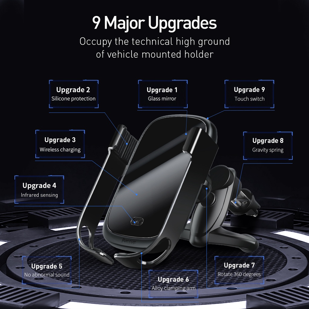 Giá kê điện thoại tích hợp sạc không dây và kẹp điện Baseus Rock-solid Vehicle Mounted Holder Wireless Charger