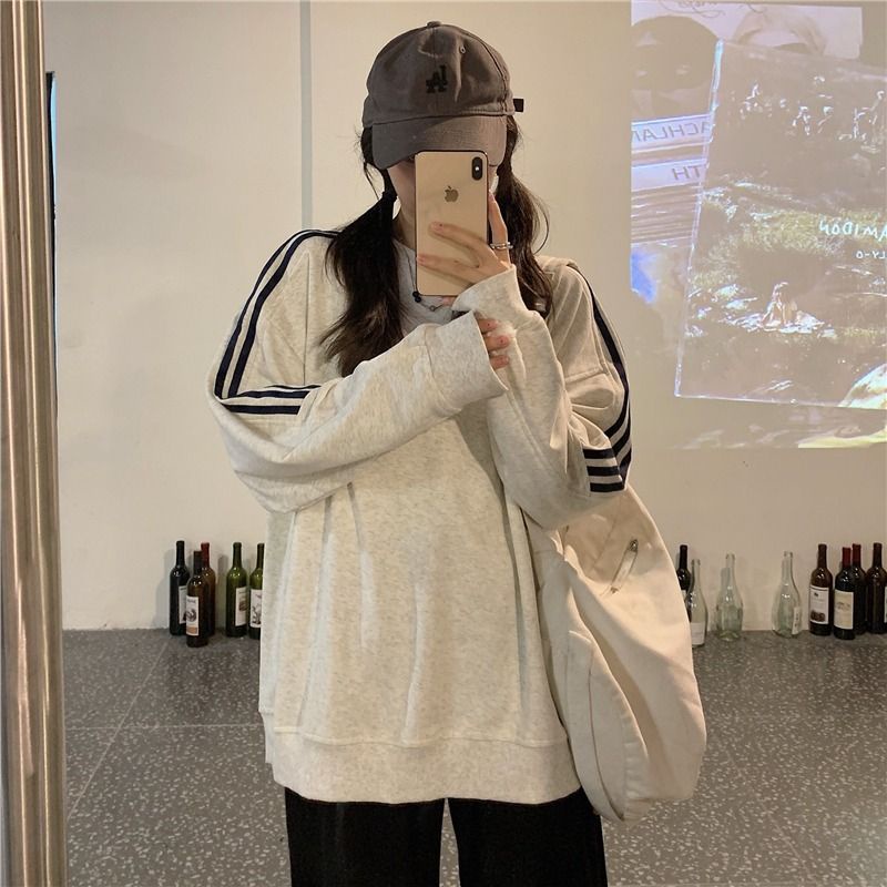 Áo Hoodie Màu Trơn Tay Dài Dáng Rộng Thời Trang Mùa Đông Phong Cách Hàn Quốc Cho Nữ