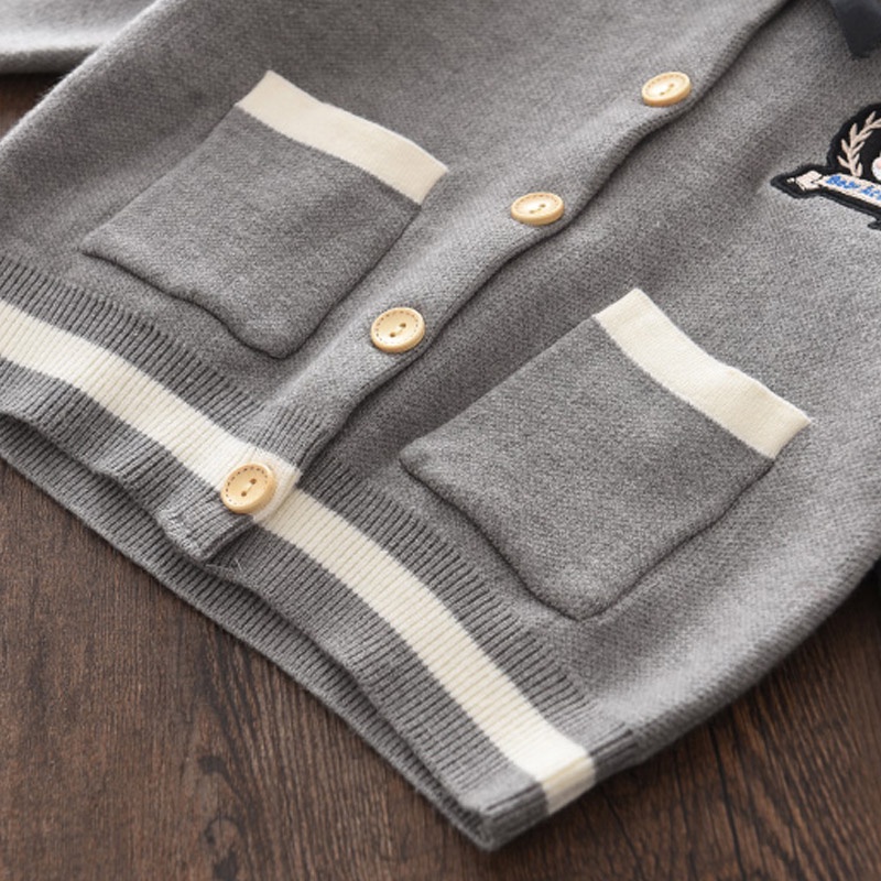 BEAR LEADER Bộ Áo Sweater Đính Nơ + Chân Váy Ngắn Kẻ Sọc Song Song Thời Trang 2023 Cho Bé Gái