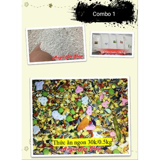 Combo 0.5kg thức ăn ngon + 1kg cát buddy trắng + 1kg cát tắm