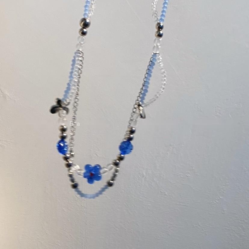 Vòng cổ Hai Lớp Họa Tiết Hoa Và Bướm Phong Cách Hàn Quốc