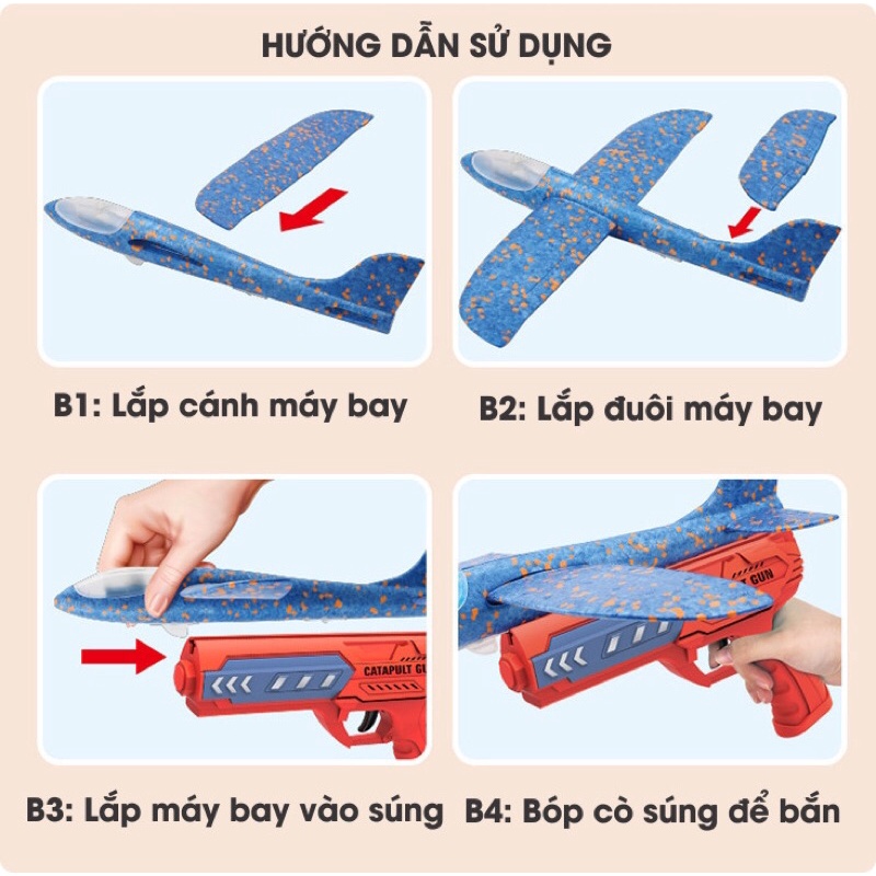 Súng Bắn Máy Bay có đèn LED trang trí đẹp mắt Đồ chơi trẻ em ngoài trời - Xốp cứng chắc chắn tầm bắn lượn xa