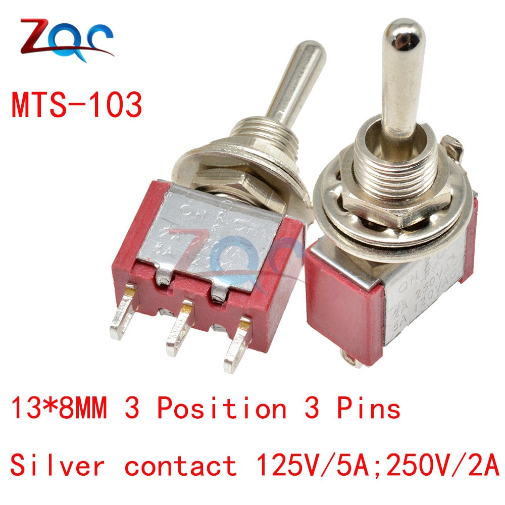 Bộ 5 Công Tắc Chuyển Đổi 3 Vị Trí Mts-103 3pin Mts103 On-Off-On 125vac 6a / 5a 250vac 2a / 3a 1 / 4 Inch