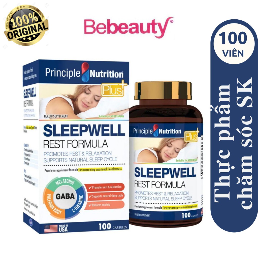 Viên Hỗ Trợ Giấc Ngủ, Giảm Căng Thẳng Principle Nutrition Sleep Well Rest Formula Hộp 100 Viên