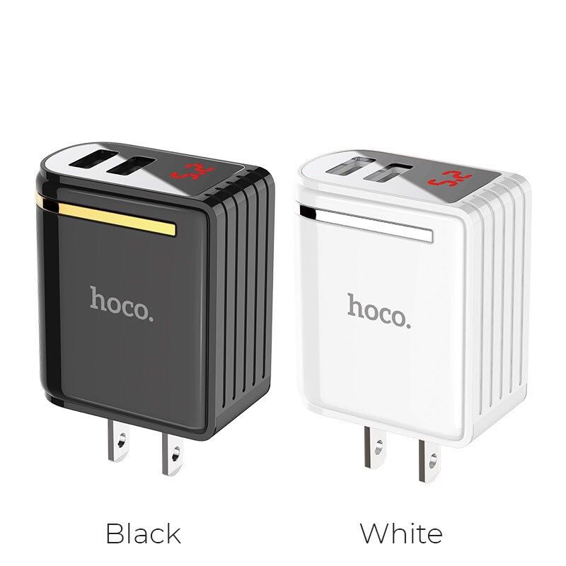 Củ sạc nhanh iphone hàng chính hãng Hoco C39 2 cổng USB 24A có đồng hồ đo dòng điện tương thích Iphone,android