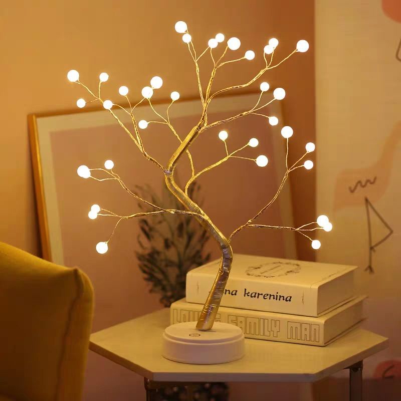 Đèn Ngủ Để Bàn Trang Trí Hình Nhánh Cây 36 Bóng Đèn Led Dây Sạc USB