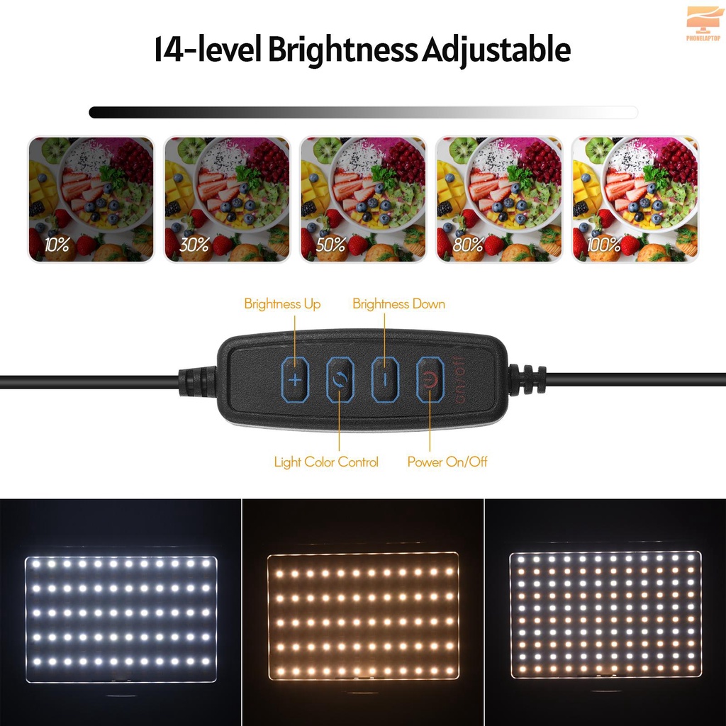 Andoer Bộ 2 Đèn Led Usb 3200k-5600k 1280 Hạt 148cm / 58in Có Thể Điều Chỉnh Độ Sáng Kèm Giá Đỡ Ba Chân Dùng Để Chụp Ảnh