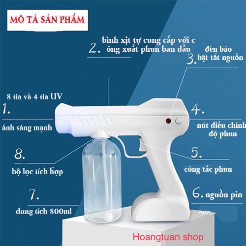 Máy khử khuẩn Nano cầm tay Atomizer Súng phun xịt khuẩn khử trùng nano an toàn tiện lợi.