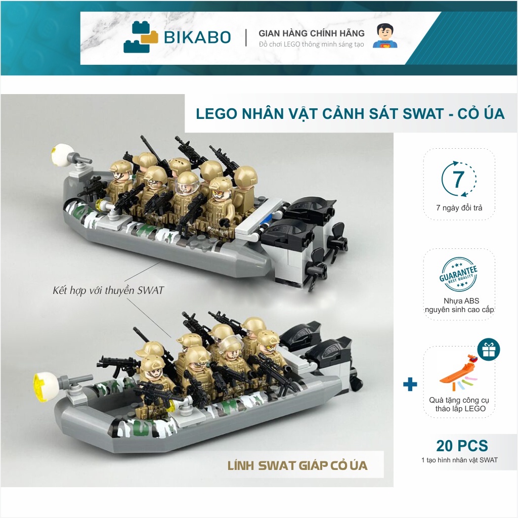Lego minecraft, lego lính swat màu cỏ úa ( tặng kèm vũ khí ), BIKABO