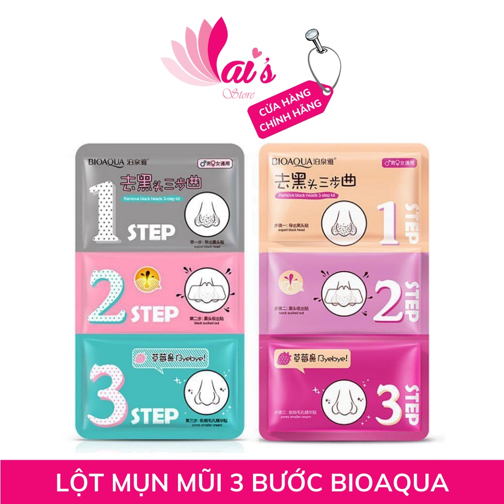 Miếng Lột Mụn Mũi 3 Bước 3 Step Bioaqua, Lột Mụn Đầu Đen, Mụn Cám, Se Khít Chân Lông Nội Địa Trung Chính Hãng