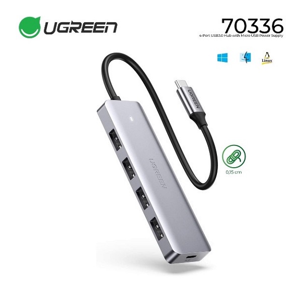 Hub USB Type-C sang 4 cổng USB 3.0 Ugreen 70336, có cổng trợ nguồn Micro USB
