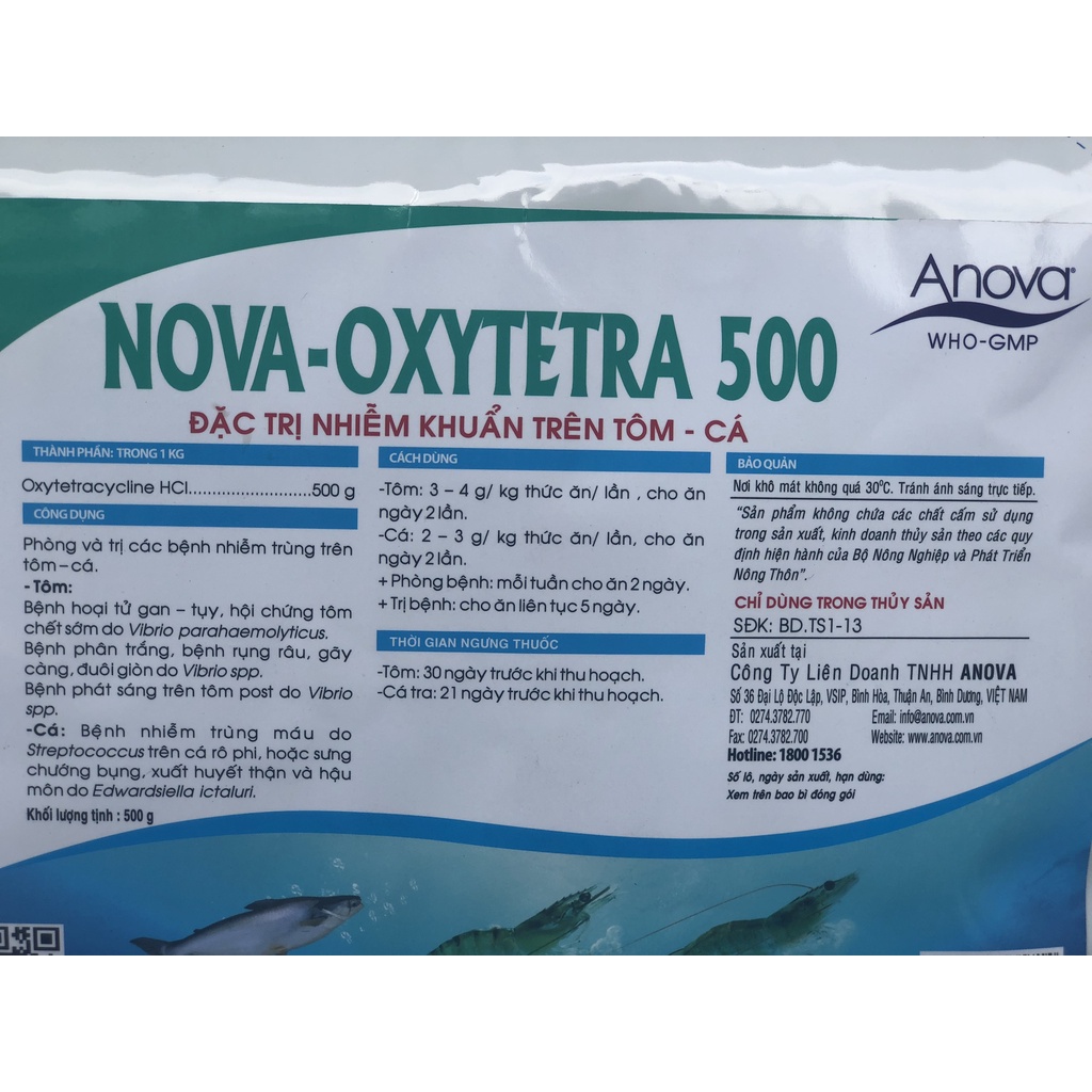 Sản Phẩm Hỗ Trợ Nhiễm Khuẩn Trên Tôm, Cá Nova Oxytetra 500