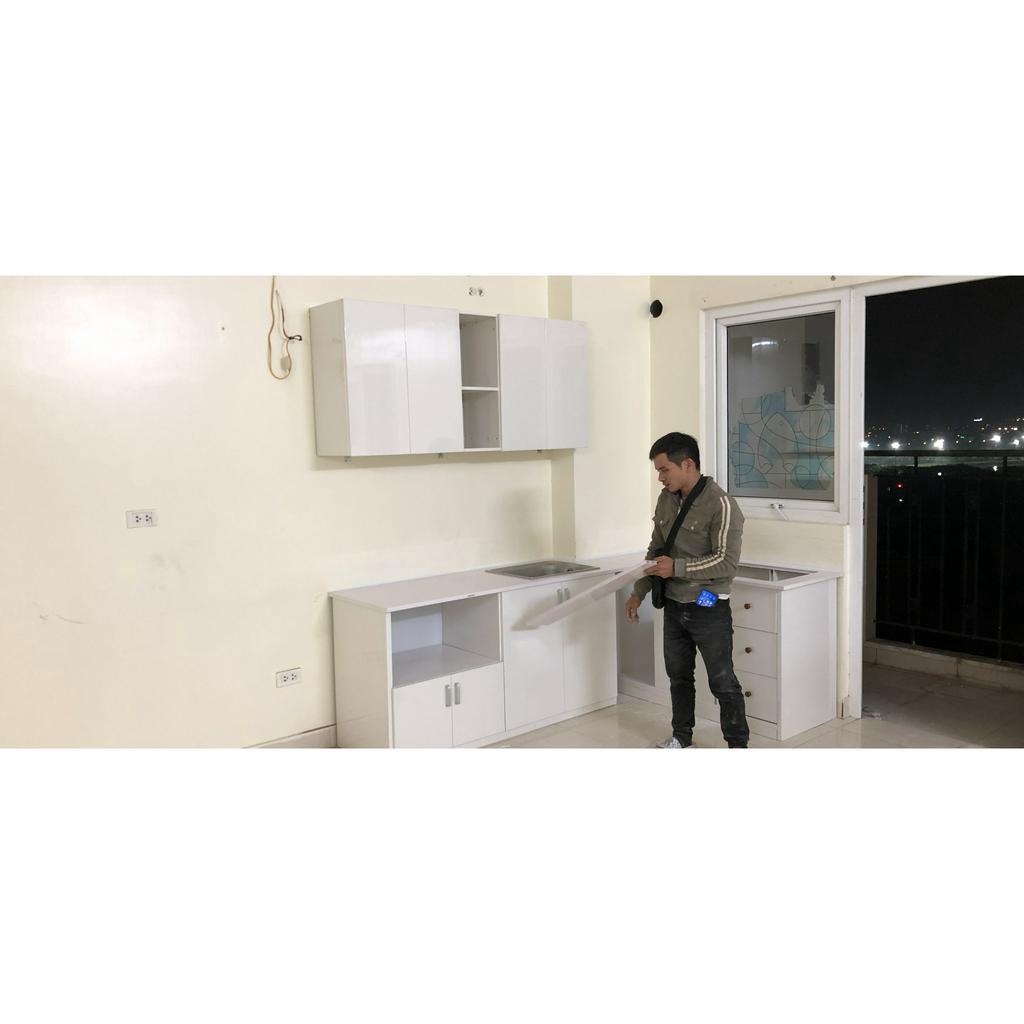 Tủ bếp nhựa Đài Loan cao cấp, có kệ để lò vi sóng kích thước 180x80x50cm tặng kèm chậu rửa, vòi nước đầy đủ