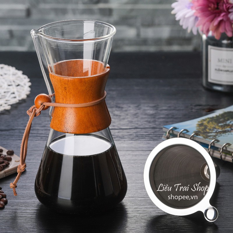 Bình chemex pha cà phê pour over drip brew v60 thủy tinh