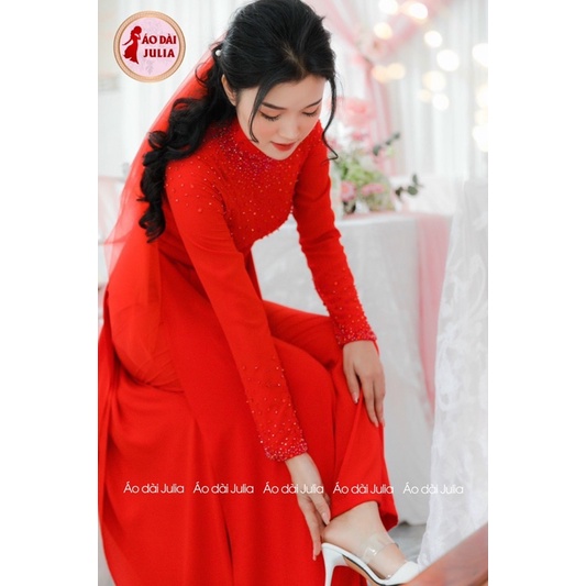 ÁO DÀI CƯỚI ĐỎ ÁO DÀI CÔ DÂU ĐỎ KẾT HẠT NỔI CAO CẤP ÁO DÀI JULIA