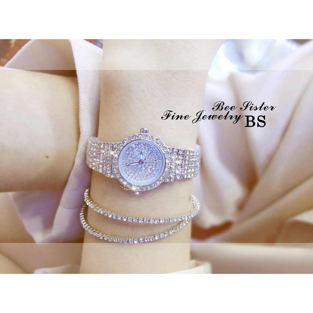 Đồng hồ nữ dây kim loại, đồng hồ nữ chính hãng BEE SISTER đính đá siêu sang, cao cấp, cực kỳ đẳng cấp