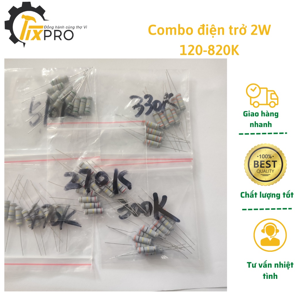 Combo điện trở công suất 2W 10 loại 120K-820K đầy đủ các giá trị thông dụng