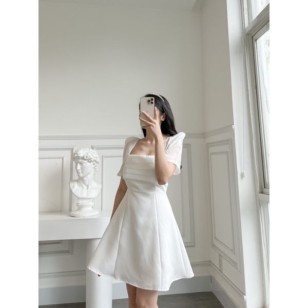 Đầm trắng/đen xếp ly ngực H7 dự tiệc, đi chơi dạo phố siêu đẹp có sẵn mút
