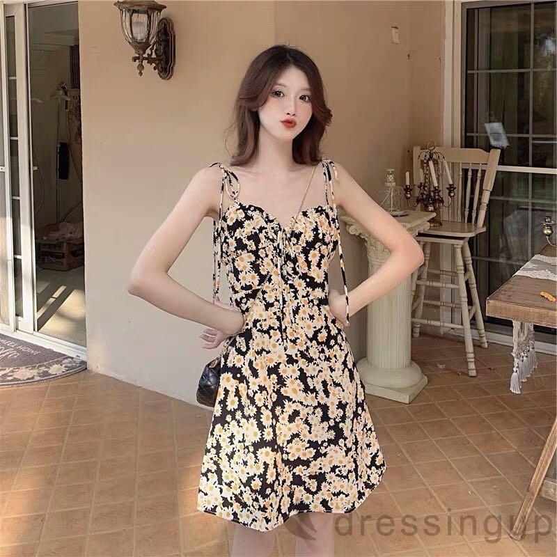 d❃♪Ladies summer fashion sexy floral lace slim dress