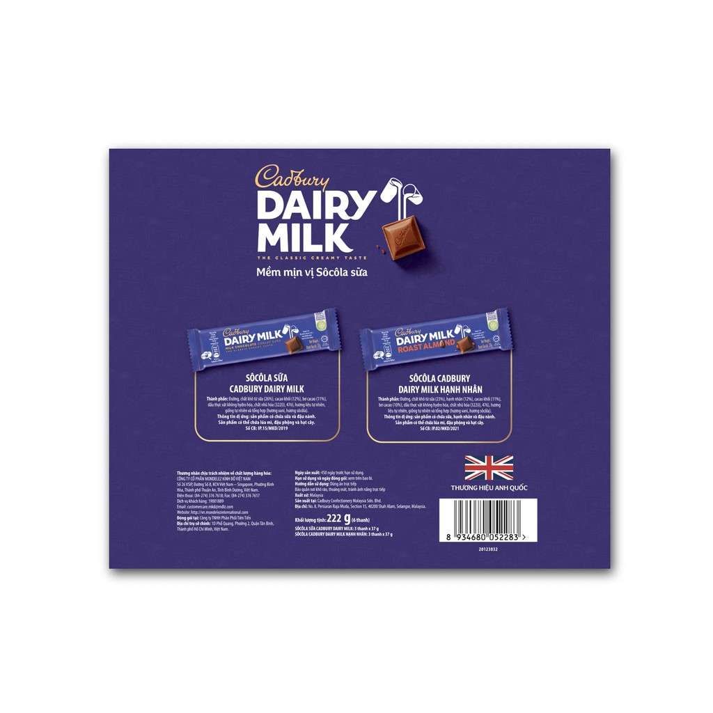 [Giảm 10K cho đơn từ 99K] Set Quà Tặng Socola Cadbury Dairy Milk 222g