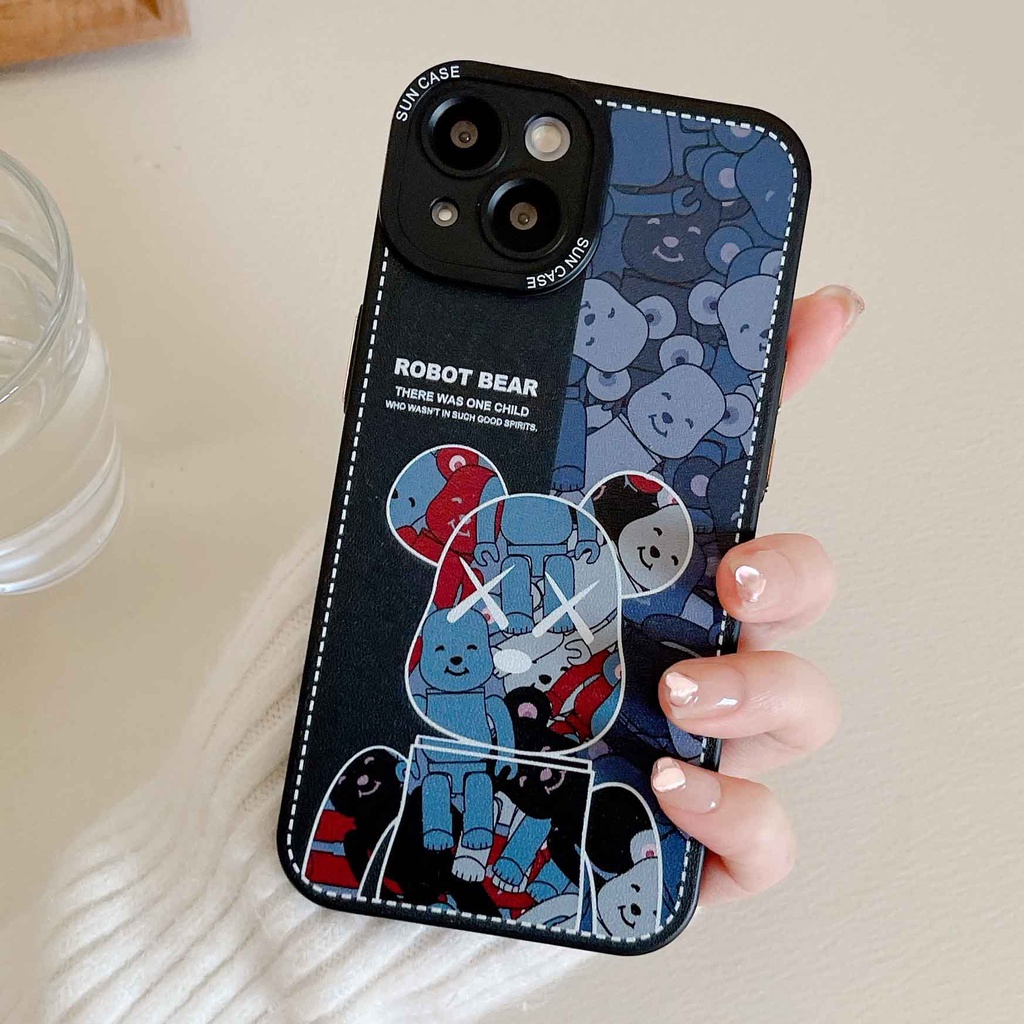 Ốp Điện Thoại Da Họa Tiết Gấu Thời Trang Cho iPhone 14ProMax 13Pro 12 11 XSMax