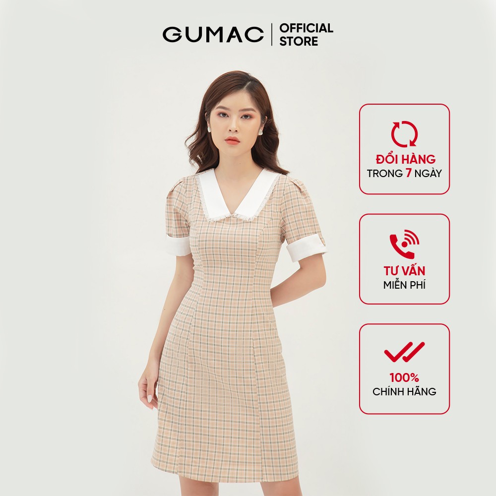 Đầm thiết kế caro phối cổ GUMAC tay ngắn nhiều màu đủ size DB327 | BigBuy360 - bigbuy360.vn