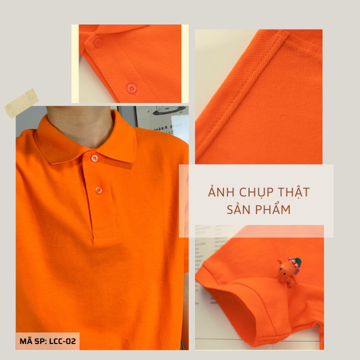 Áo phông Trơn Nam Nữ - Áo thun POLO màu CAM ngắn tay có cổ, Vải LACOSTE Cá sấu 4 chiều CAO CẤP, Nhận IN ẤN theo yêu cầu