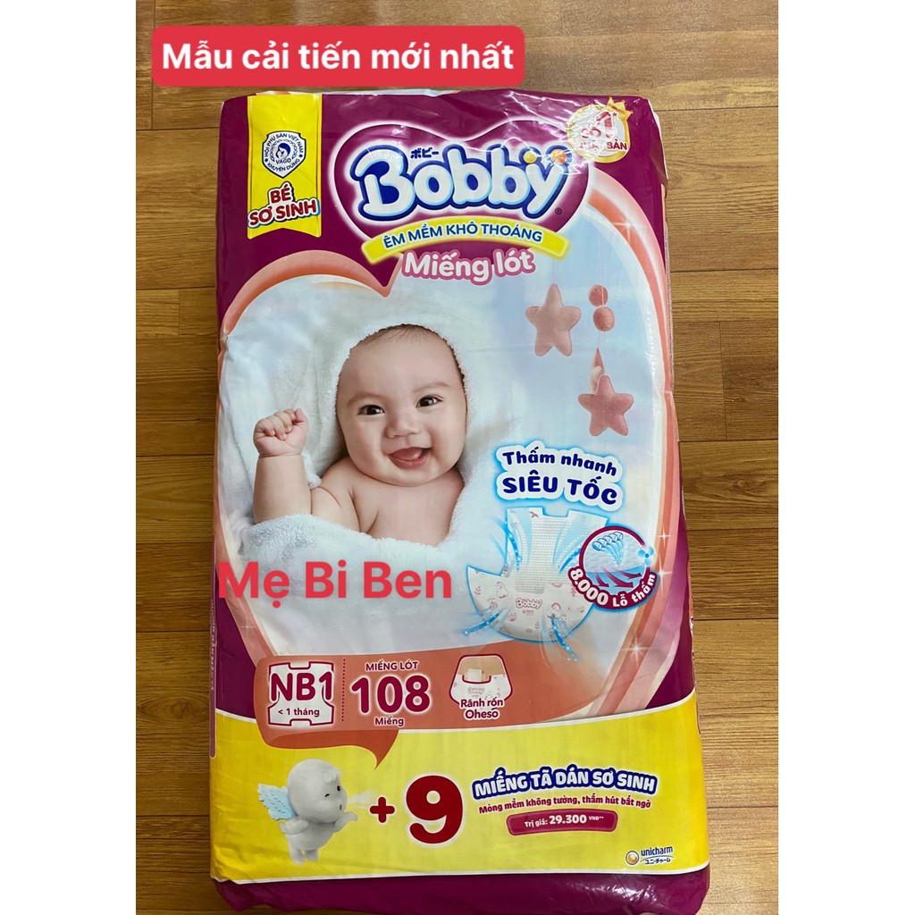 (COMBO 3 GÓI) Miếng Lót Sơ Sinh Bobby Newborn 1-108 miếng - dành cho bé dưới 1 tháng tuổi