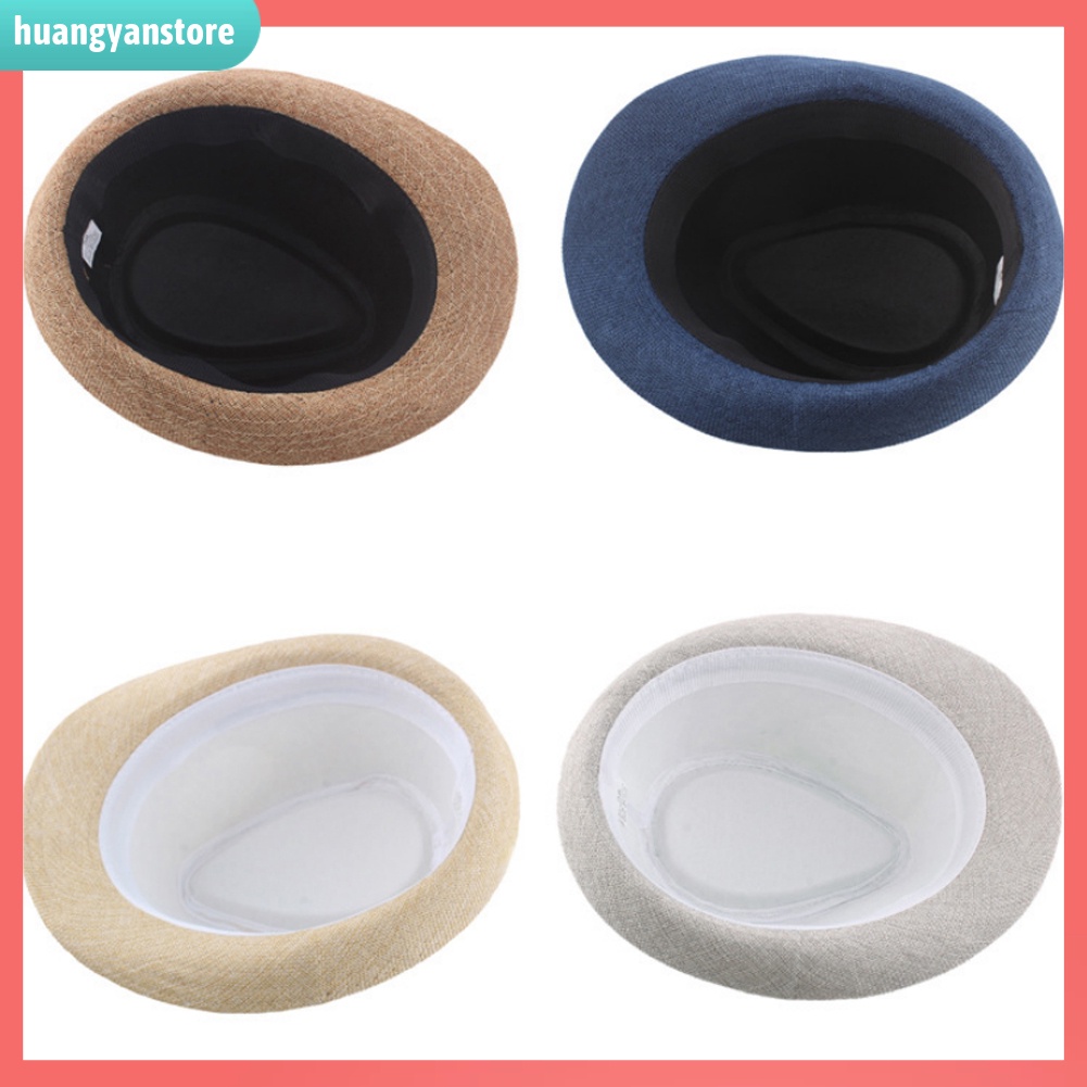 HY| Men Solid Color Wide Brim Fedora Felt Hat Panama Cap Boater Summer Beach Sunhat