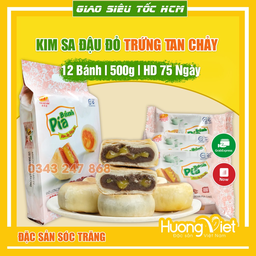 Bánh pía kim sa đậu đỏ 500g, bánh pía Tân Huê Viên Sóc Trăng không sầu riêng [TÚI 12 BÁNH]