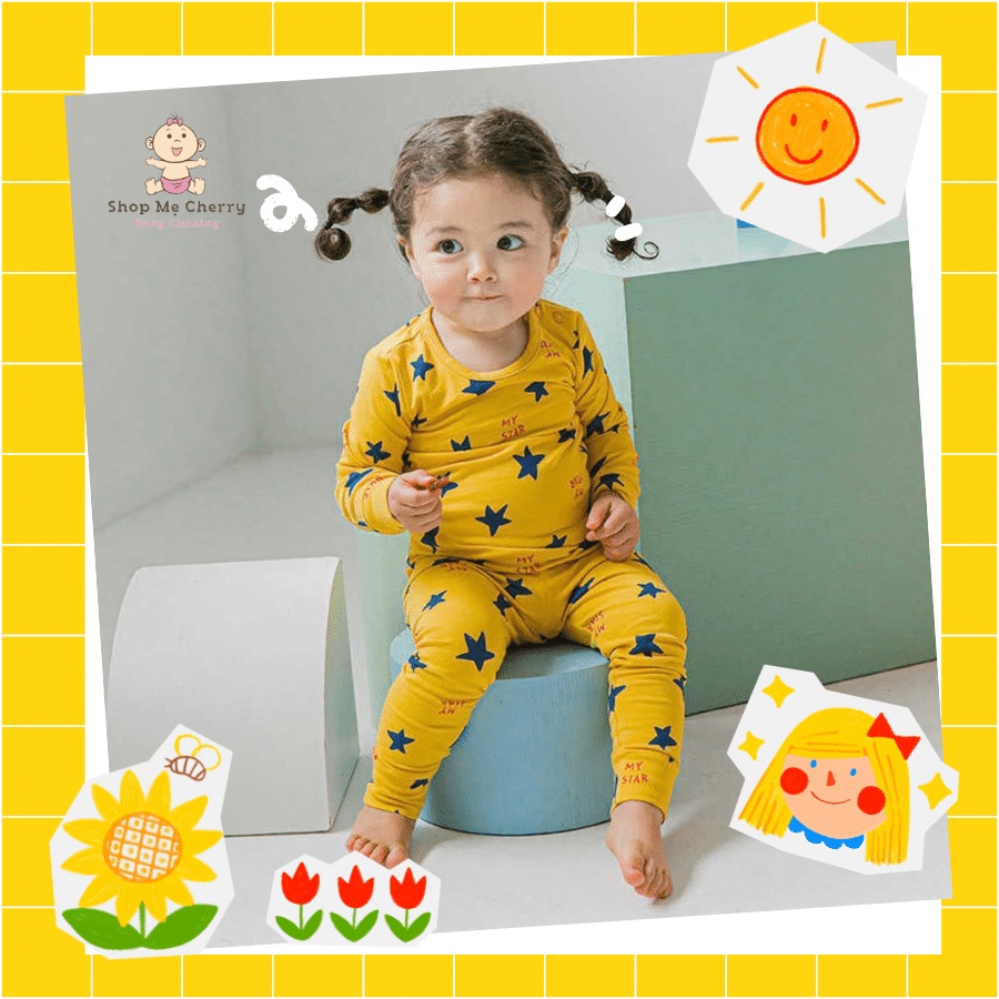 BỘ THU ĐÔNG DÀI TAY CAO CẤP TRẺ EM CỦA HÃNG CORDI-I, CHẤT THUN COTTON ORGANIC, SAO NÂU SAO VÀNG