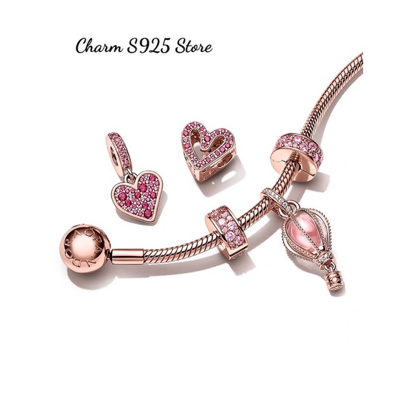 COMBO BỘ VÒNG TAY CHARM PAN ALE MIX 5 HẠT CHARM VÀNG HỒNG ĐÍNH ĐÁ BẠC S925