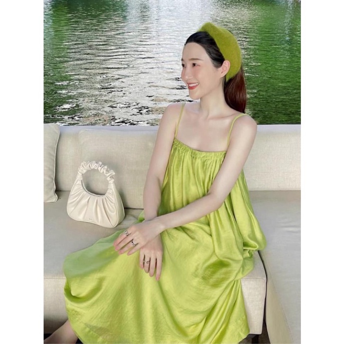 Đầm maxi 2 dây dáng thon dài rộng chun ngưc, váy 2 dây đi biển bầu bí mặc thoải mái hàng đẹp trendy - nội y xanh
