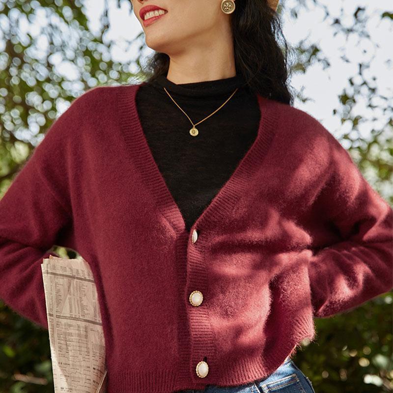Áo khoác cardigan dệt kim cổ chữ v phong cách retro